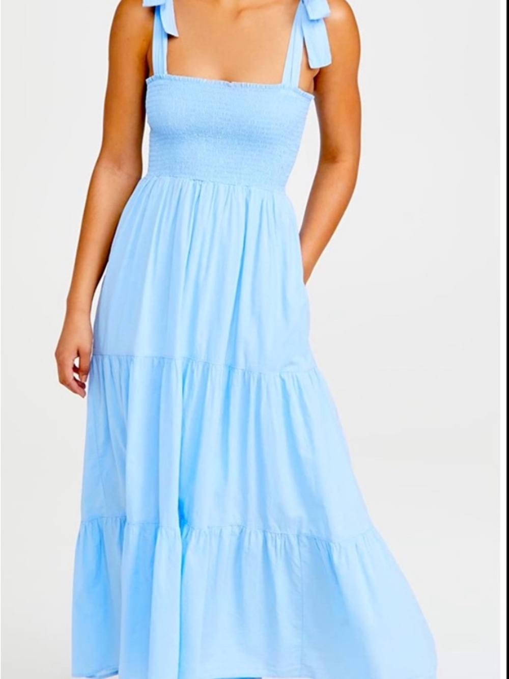 NEW XiRENA Cruise Blue Tie-Shoulder Smocked Maxi Dress